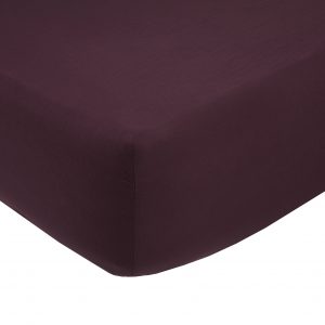 Aubergine Plain Dyed Polycotton Fitted Bed Sheet, 50% Cotton