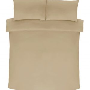 Beige Plain Dyed Polycotton Duvet Cover Set, 50% Cotton
