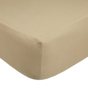Beige Plain Dyed Polycotton Fitted Bed Sheet, 50% Cotton
