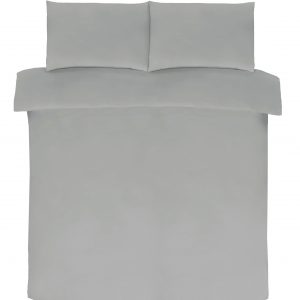 Grey Plain Dyed Polycotton Duvet Cover Set, 50% Cotton