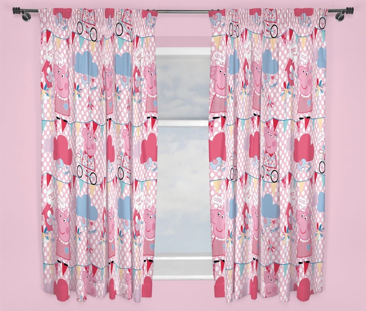 66" x 72" Peppa Pig Tweet 3" Tape Pair Curtains