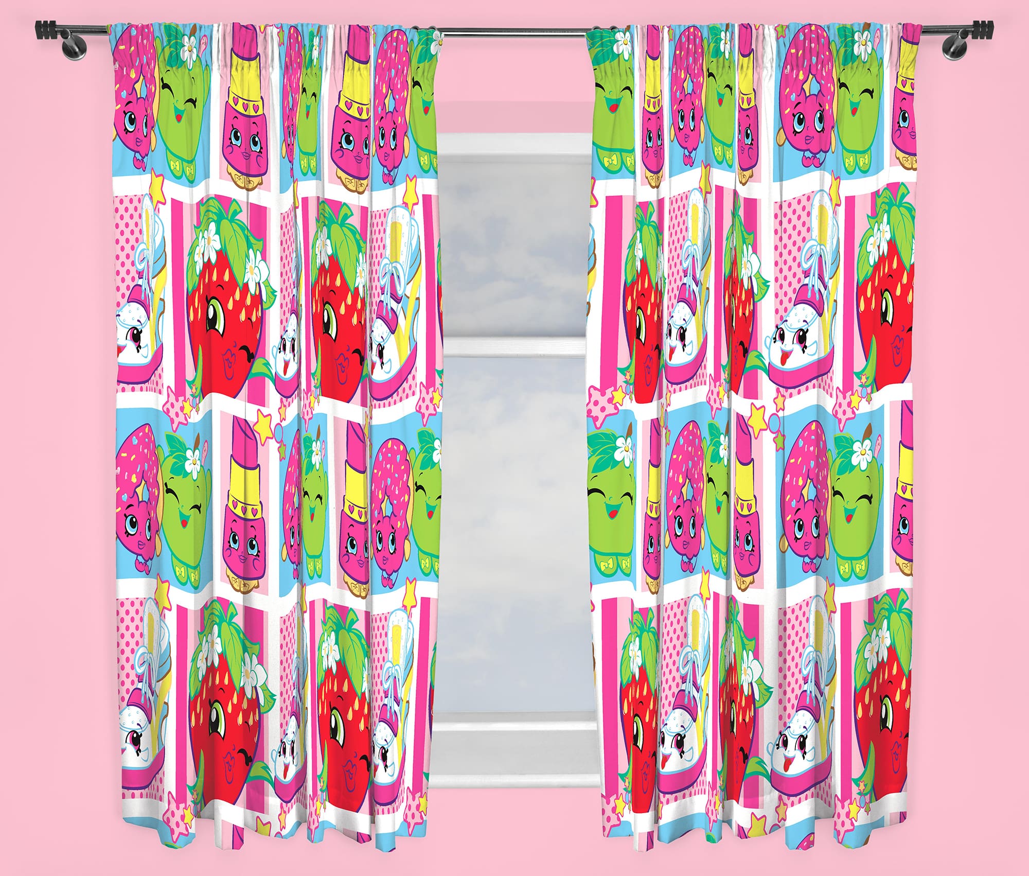 66" x 54" Shopkins Shopaholic 3" Tape Pair Curtains