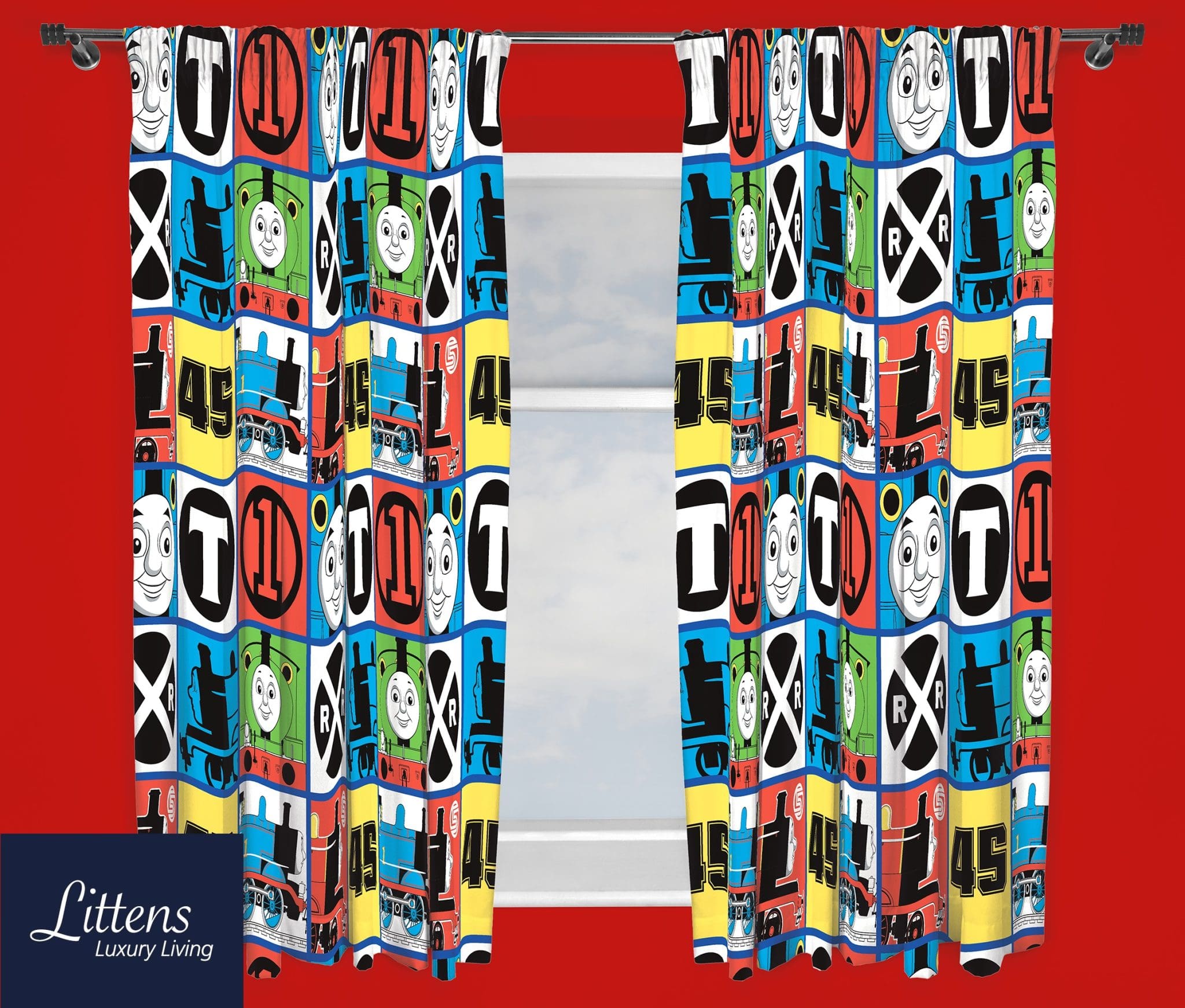 66" x 54" Thomas And Friends Team 3" Tape Pair Curtains