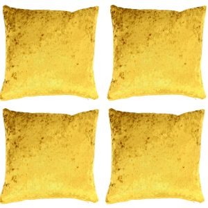 4 x 22" x 22" Ochre Yellow Crushed Velvet Shimmer Cushion Cover
