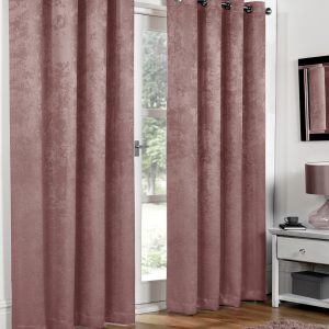 Blush Pink Embossed Blackout Eyelet Ring Top Pair Curtains