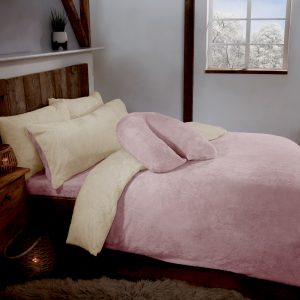Blush & Cream Reversible Teddy Fleece Fur Duvet Quilt Cover Set