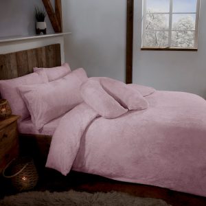 Blush Pink Teddy Fleece Fur Soft Cosy Duvet Quilt Cover Set