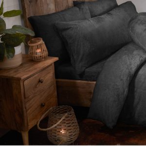 Charcoal Teddy Fleece Fur Soft Cosy 30cm Fitted Bed Sheet