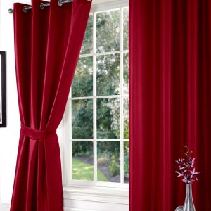 Wine Faux Silk Eyelet Ringtop Pair Curtains Inc Tiebacks