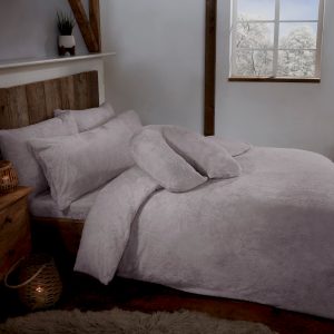Silver Grey Teddy Fleece Fur Soft Cosy Duvet Quilt Cover Set