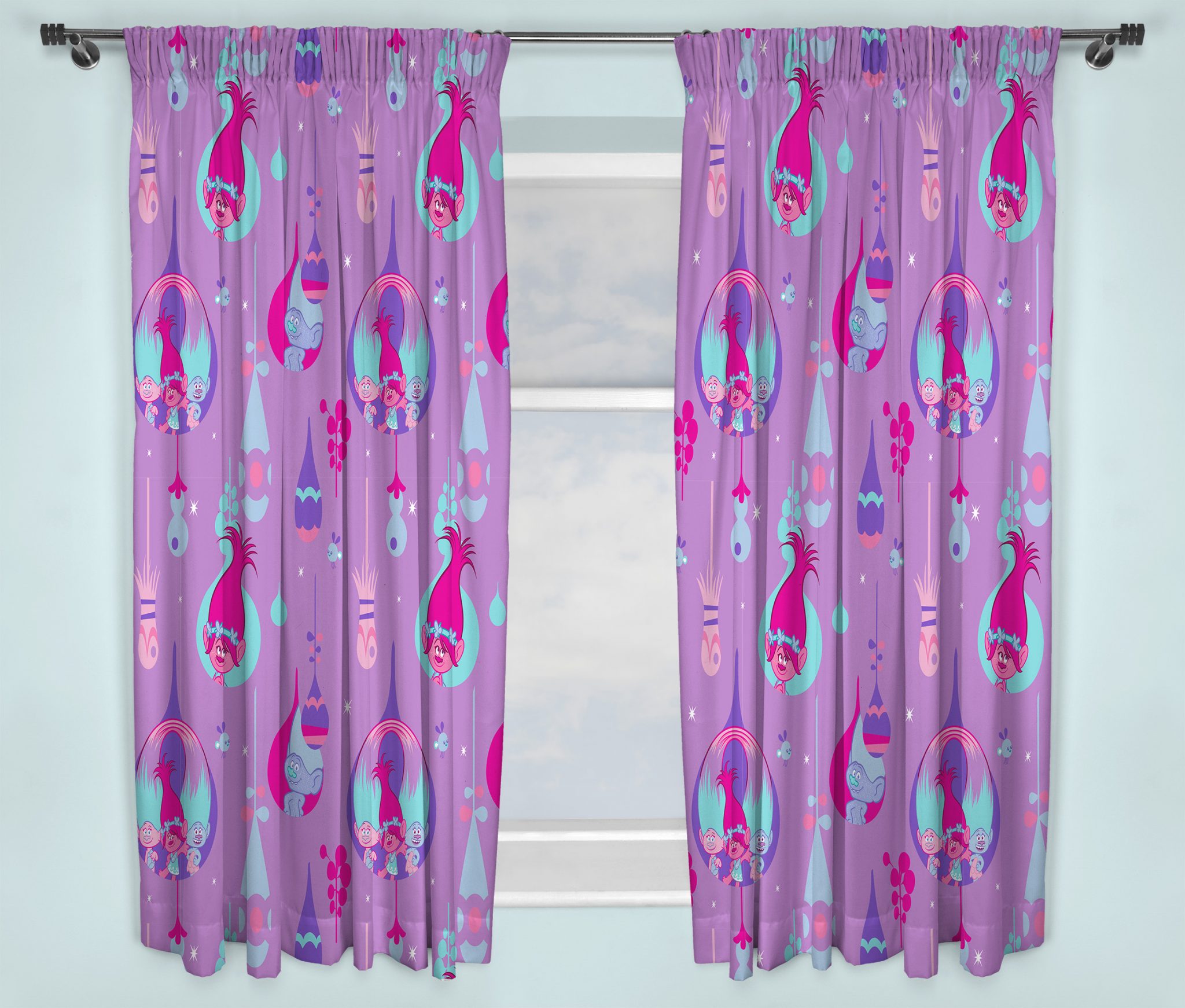 66" x 54" Trolls Glow 3" Tape Pair Curtains