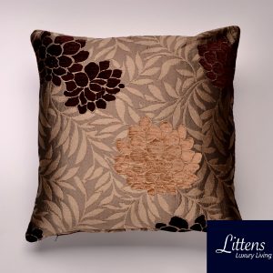 18" x 18" Chocolate Gold Malham Floral Chenille Cushion Cover (45cm x 45cm)