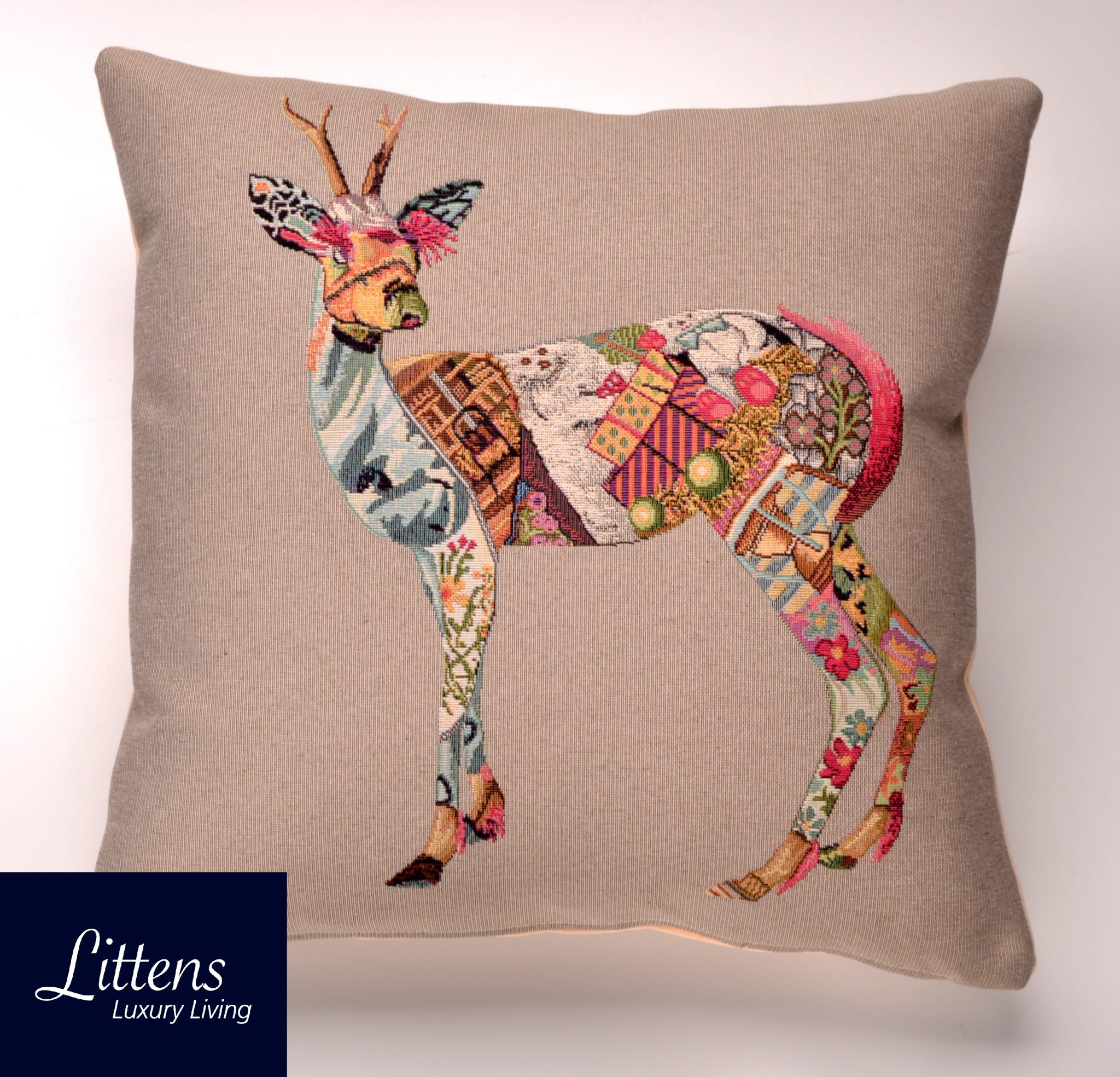 18" x 18" Grey Funky Deer Woven Tapestry Cushion Cover (45cm x 45cm)
