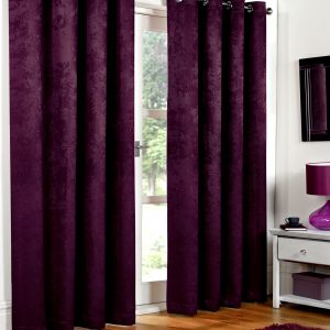 Aubergine Embossed Blackout Eyelet Ring Top Pair Curtains