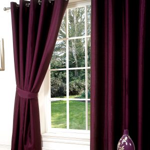 Aubergine Faux Silk Eyelet Ringtop Pair Curtains Inc Tiebacks