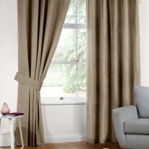 Biscuit Linen Look Blackout Eyelet Ringtop Pair Curtains