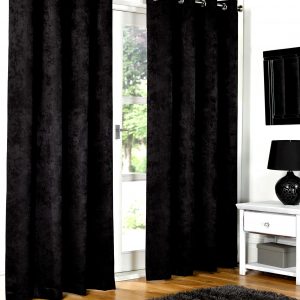 Black Embossed Blackout Eyelet Ring Top Pair Curtains