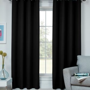 Black Thermal Room Darkening Eyelet Ringtop Pair Curtains