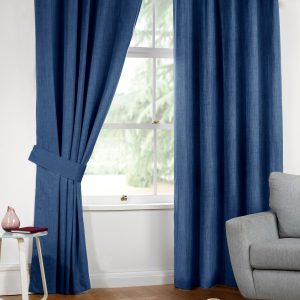 Blue Linen Look Blackout Eyelet Ringtop Pair Curtains