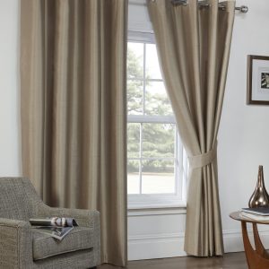 Cappuccino Faux Silk Blackout Eyelet Ring Top Pair Curtains Inc Tiebacks