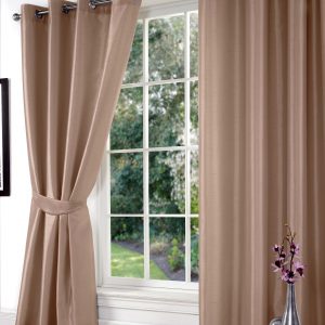 Cappuccino Faux Silk Eyelet Ringtop Pair Curtains Inc Tiebacks