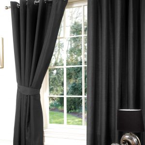 Slate Grey Faux Silk Eyelet Ringtop Pair Curtains Inc Tiebacks