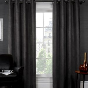 Charcoal Grey Faux Suede Thermal Blackout Eyelet Ringtop Pair Curtains