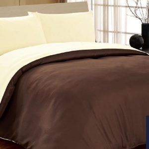 Chocolate & Cream Reversible Duvet Cover Set Including Fitted Sheet