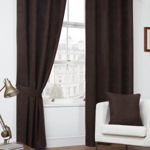 Chocolate Faux Suede Eyelet Ring Top Pair Curtains, Lined