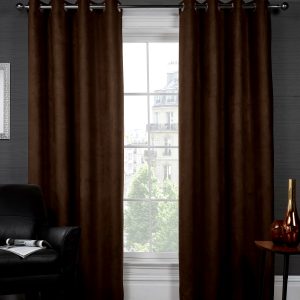Chocolate Brown Faux Suede Thermal Blackout Eyelet Ringtop Pair Curtains