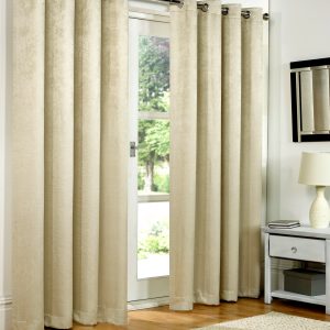 Natural Cream Embossed Blackout Eyelet Ring Top Pair Curtains
