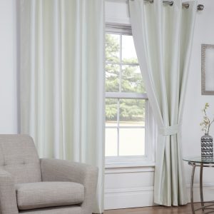 Cream Faux Silk Blackout Eyelet Ring Top Pair Curtains Inc Tiebacks