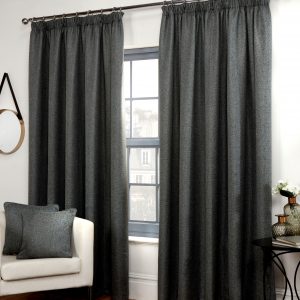 Grey Basket Weave Blackout 3" Pencil Pleat Pair Curtains