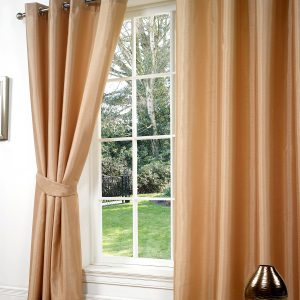 Latte Faux Silk Eyelet Ringtop Pair Curtains Inc Tiebacks