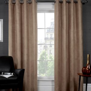 Mink Brown Faux Suede Thermal Blackout Eyelet Ringtop Pair Curtains