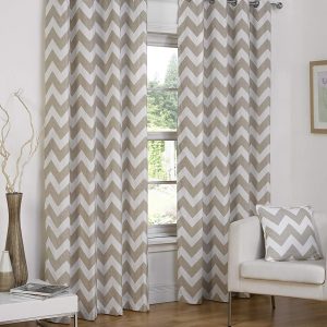 Natural Chevron Stripes Panama Cotton Pair Curtains