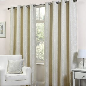 Palma Floral Natural Cream Eyelet Pair Curtains