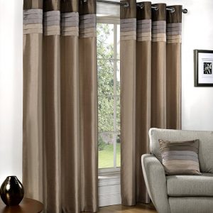 Natural Brown Seattle Top Border Eyelet Ringtop Pair Curtains