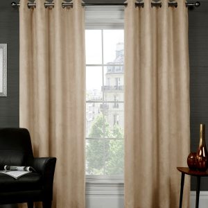 Natural Cream Faux Suede Thermal Blackout Eyelet Ringtop Pair Curtains