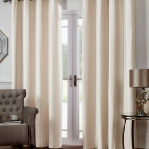 Natural Cream Plain Matte Velvet Eyelet Ringtop Pair Curtains