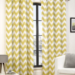 Ochre Yellow Chevron Stripes Panama Cotton Pair Curtains