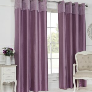 Pink Velvet Border Faux Silk Eyelet Curtains