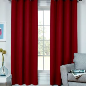 Red Thermal Room Darkening Eyelet Ringtop Pair Curtains