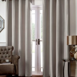 Silver Grey Plain Matte Velvet Eyelet Ringtop Pair Curtains