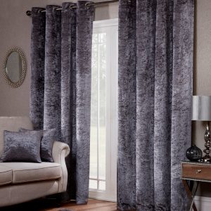 Luxury Silver Crushed Velvet Eyelet Ring Top Pair Curtains