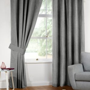 Silver Linen Look Blackout Eyelet Ringtop Pair Curtains