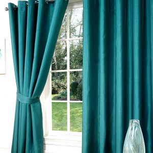 Teal Faux Silk Eyelet Ringtop Pair Curtains Inc Tiebacks