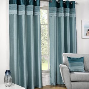 Teal Seattle Top Border Eyelet Ringtop Pair Curtains