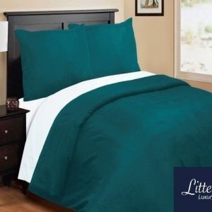 Teal & White Reversible Duvet Cover Set Including Fitted Sheet