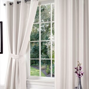 White Faux Silk Eyelet Ringtop Pair Curtains Inc Tiebacks